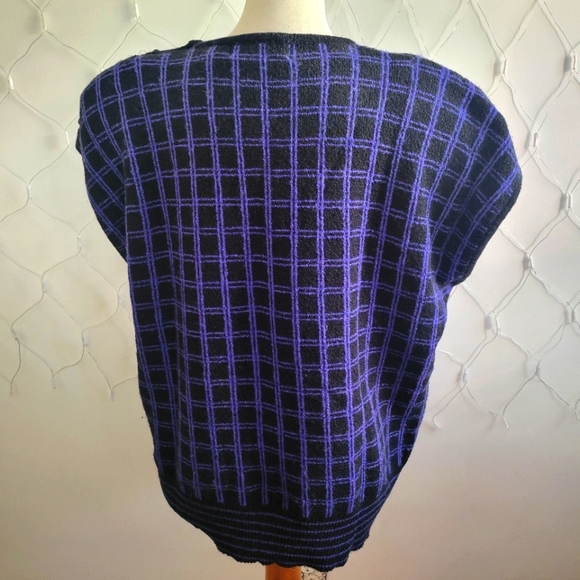 Vintage Evan Picone Pullover Sweater •Black and Purple Checkboard • Sz 2X - Picture 3 of 4